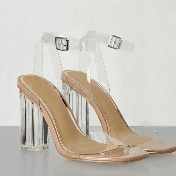 Clear block heel sandals with buckle detail #blockheel #sandals size 7 -with box - Picture 2 of 11